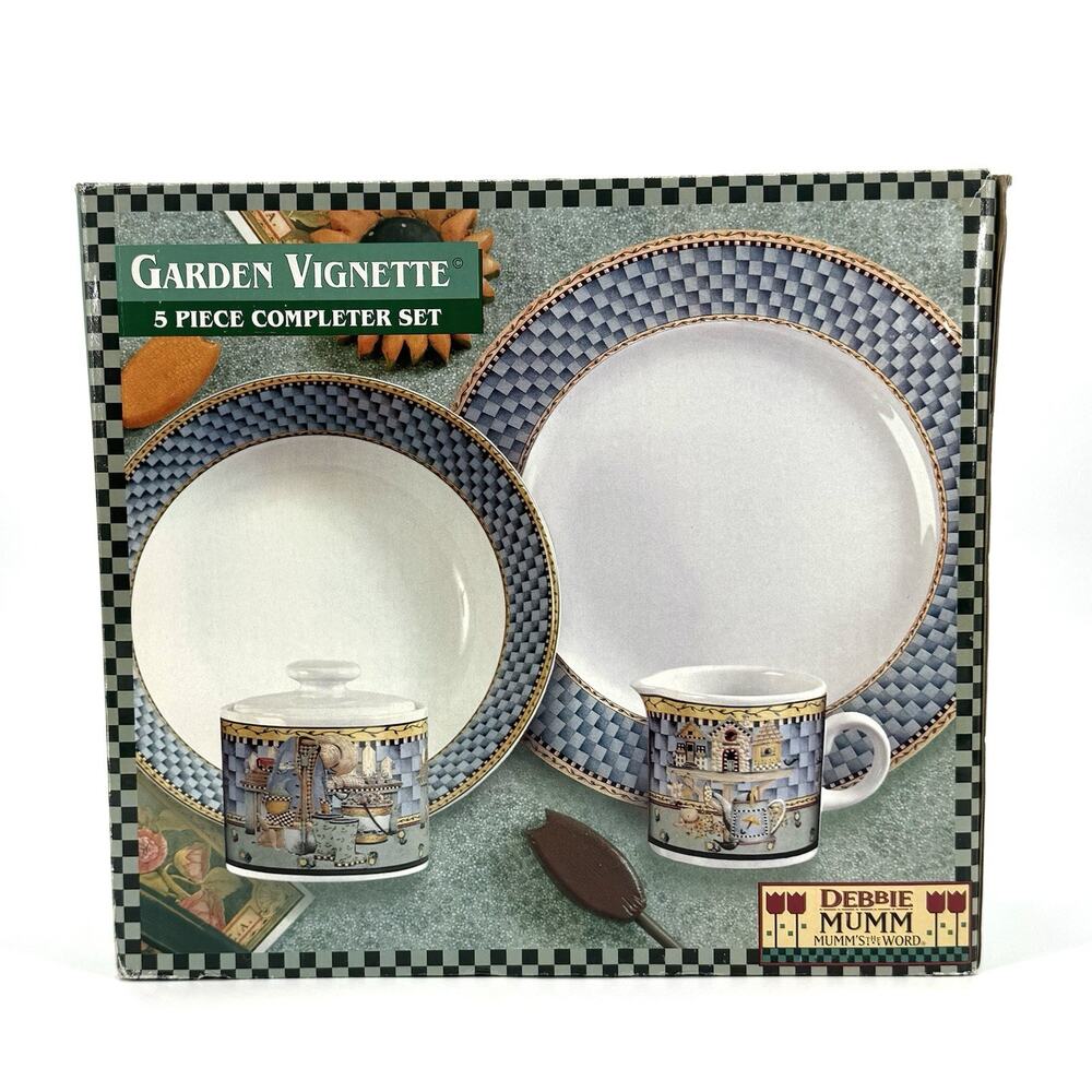 Debbie Mumm Garden Vignette 5 Pc Completer Set Sakura NIB Checked Farmhouse